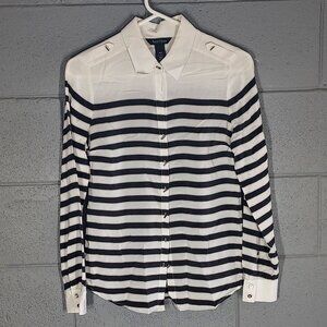 White House / Black Market Silk Black & White Striped Blouse Top - Size 6